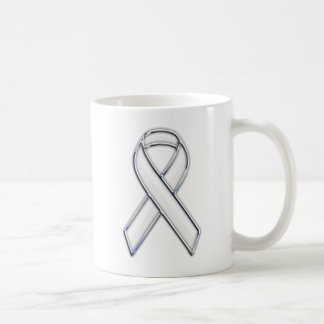 Silver Chrome Belted White Ribbon Awareness Coffee Mug