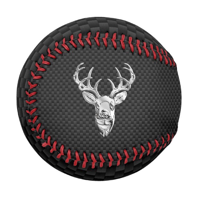Silver Chrome Deer on Carbon Fiber Style Print Baseball (Front Left)