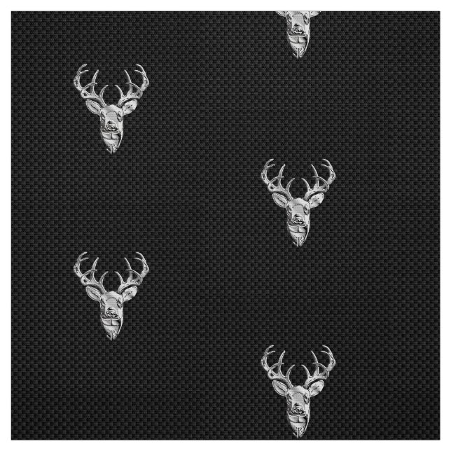 Silver Chrome Deer on Carbon Fiber Style Print Fabric (Swatch)