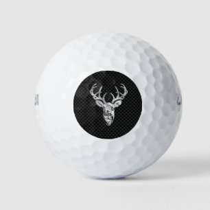 Silver Chrome Deer on Carbon Fiber Style Print Golf Balls