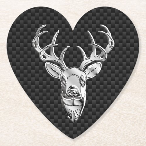 Silver Chrome Deer on Carbon Fiber Style Print Paper Coaster