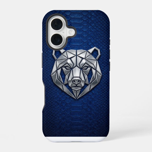 Silver Chrome Geometric Bear Blue Python iPhone Case (Back)