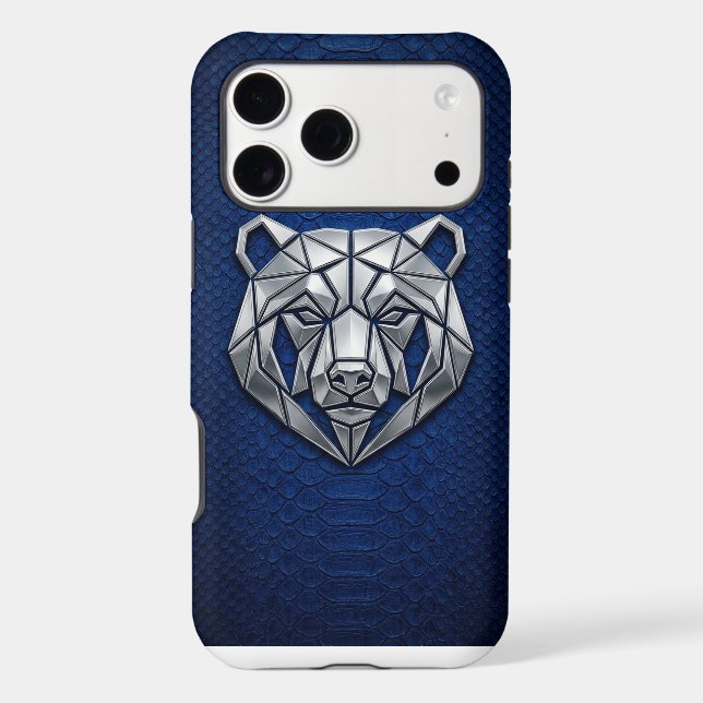 Silver Chrome Geometric Bear Blue Python iPhone Case (Back)