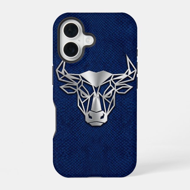 Silver Chrome Geometric Bull Blue Python iPhone Case (Back)