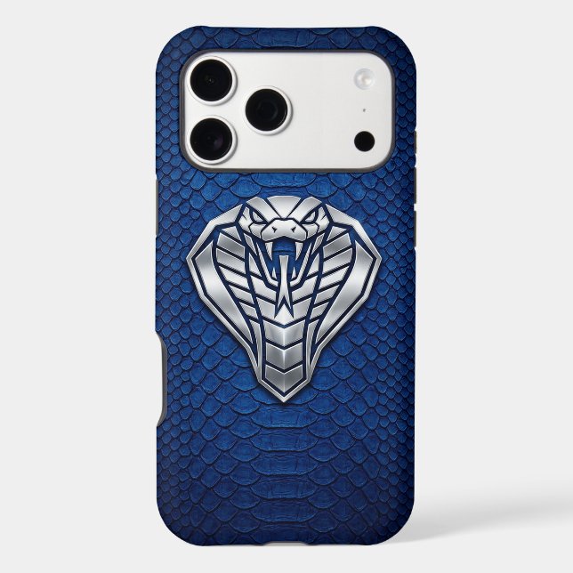 Silver Chrome Geometric Cobra Blue Python iPhone Case (Back)