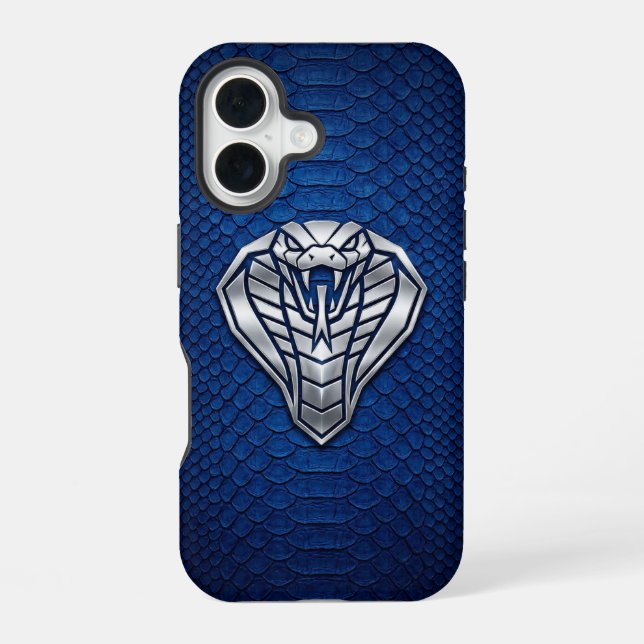 Silver Chrome Geometric Cobra Blue Python iPhone Case (Back)
