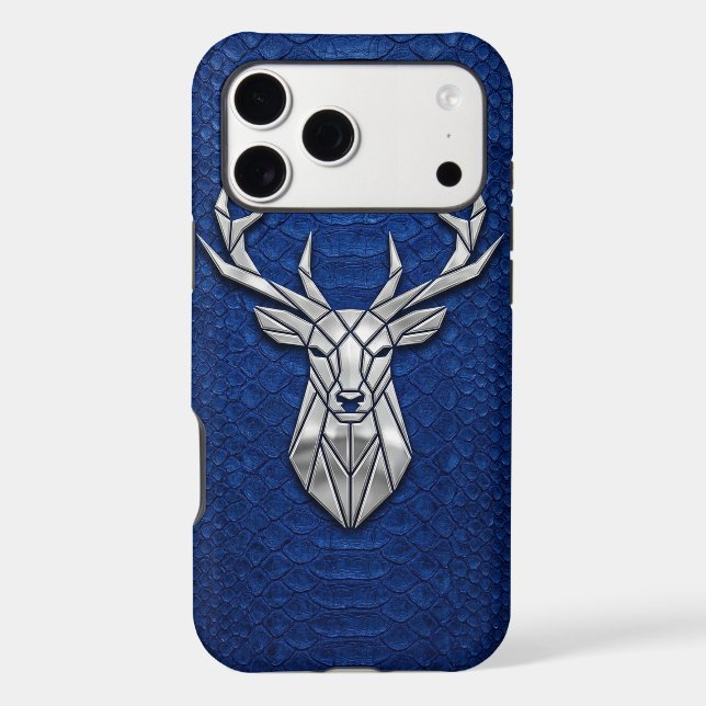 Silver Chrome Geometric Deer Blue Python iPhone Case (Back)