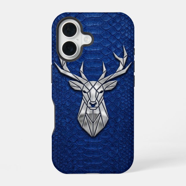 Silver Chrome Geometric Deer Blue Python iPhone Case (Back)