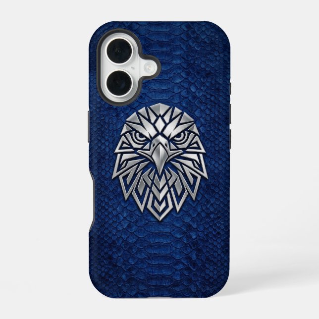 Silver Chrome Geometric Eagle Blue Python iPhone Case (Back)