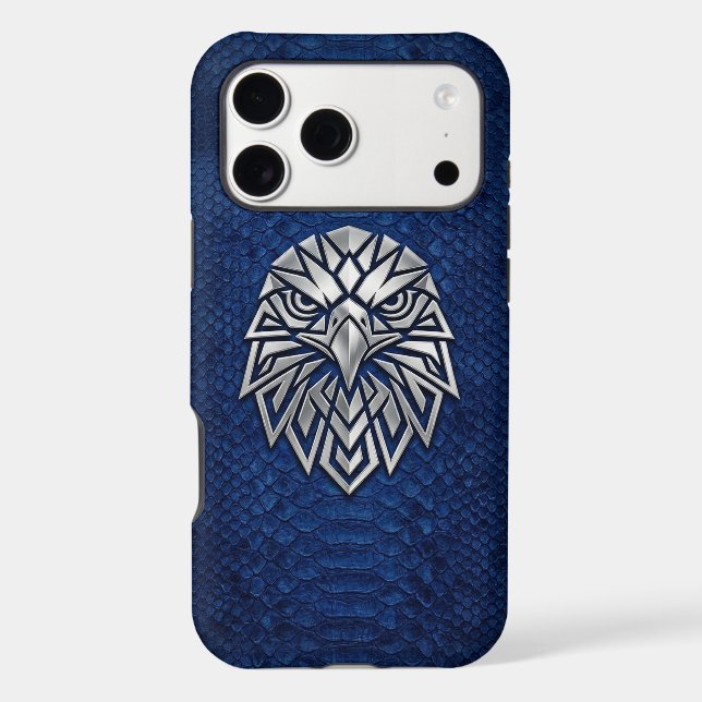 Silver Chrome Geometric Eagle Blue Python iPhone Case (Back)