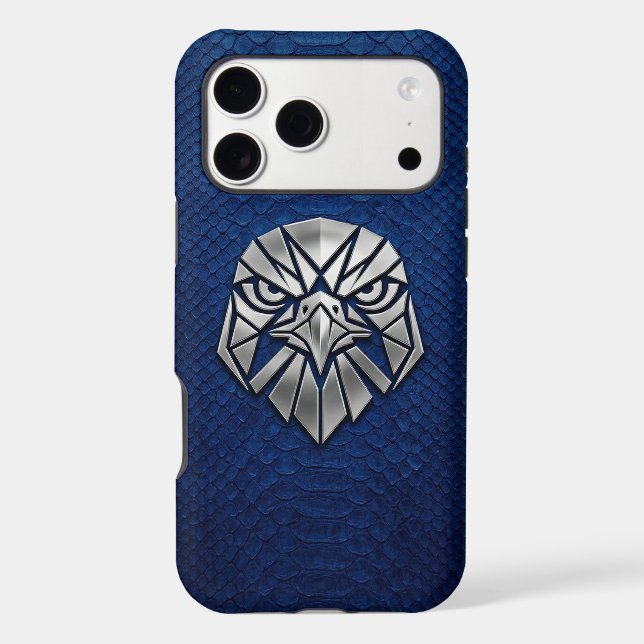 Silver Chrome Geometric Eagle Head Blue Python  iPhone Case (Back)