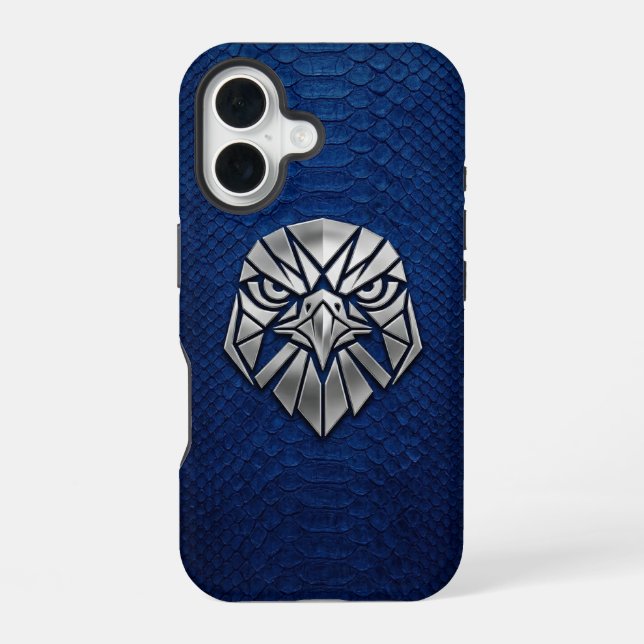 Silver Chrome Geometric Eagle Head Blue Python  iPhone Case (Back)