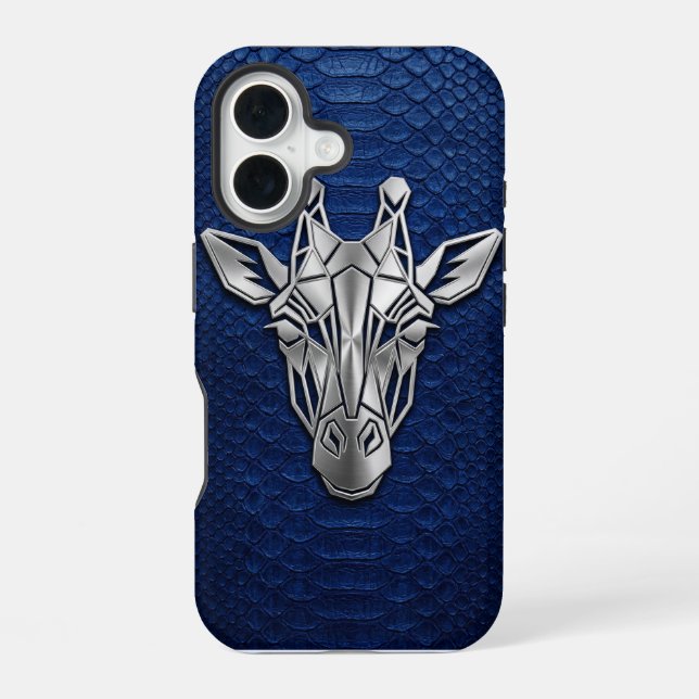 Silver Chrome Geometric Giraffe Blue Python iPhone Case (Back)