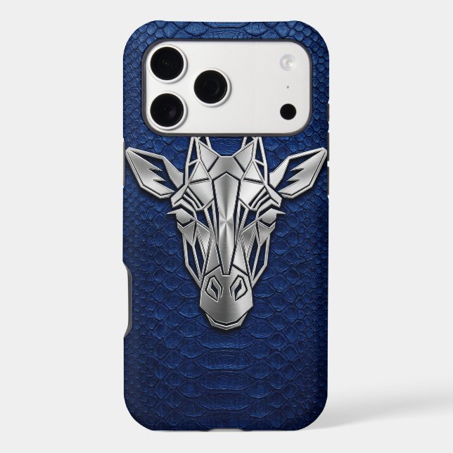 Silver Chrome Geometric Giraffe Blue Python iPhone Case (Back)