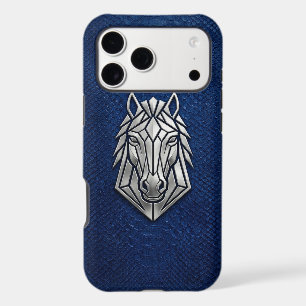 Silver Chrome Geometric Horse Blue Python iPhone 17 Pro Max Case