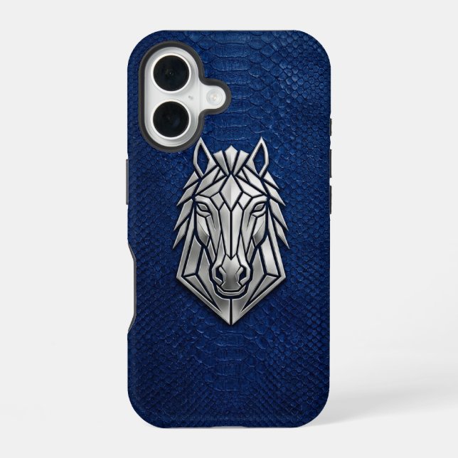 Silver Chrome Geometric Horse Blue Python iPhone Case (Back)