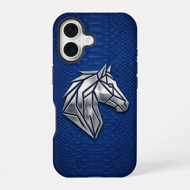 Silver Chrome Geometric Horse Blue Python iPhone Case (Back)
