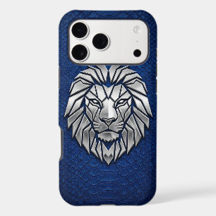 Silver Chrome Geometric Lion Blue Python iPhone 17 Pro Max Case