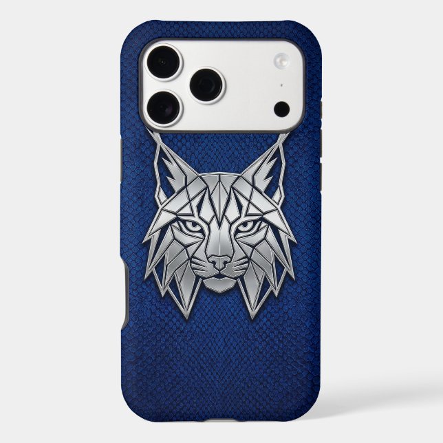 Silver Chrome Geometric Lynx Blue Python iPhone Case (Back)