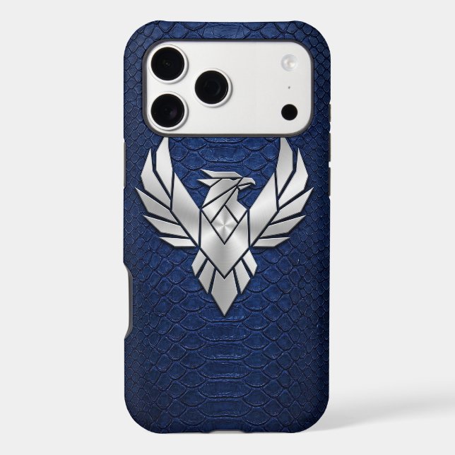 Silver Chrome Geometric Phoenix Blue Python iPhone Case (Back)