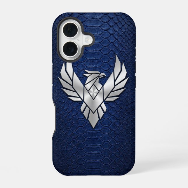 Silver Chrome Geometric Phoenix Blue Python iPhone Case (Back)