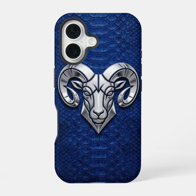 Silver Chrome Geometric Ram Blue Python iPhone Case (Back)