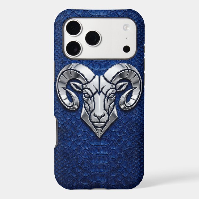 Silver Chrome Geometric Ram Blue Python iPhone Case (Back)