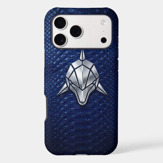 Silver Chrome Geometric Shark Blue Python iPhone Case (Back)