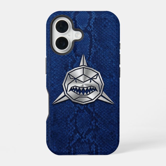 Silver Chrome Geometric Shark Blue Python iPhone Case (Back)