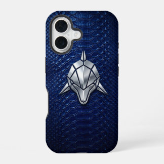 Silver Chrome Geometric Shark Blue Python iPhone 16 Case