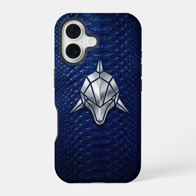 Silver Chrome Geometric Shark Blue Python iPhone Case (Back)