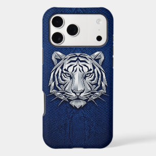 Silver Chrome Geometric Tiger Blue Python iPhone 17 Pro Max Case