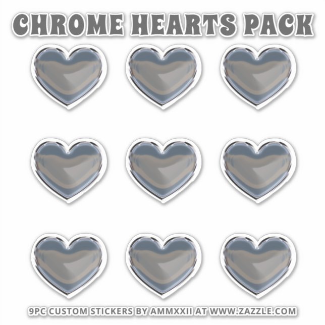 Silver Chrome Hearts Sticker Pack | Zazzle