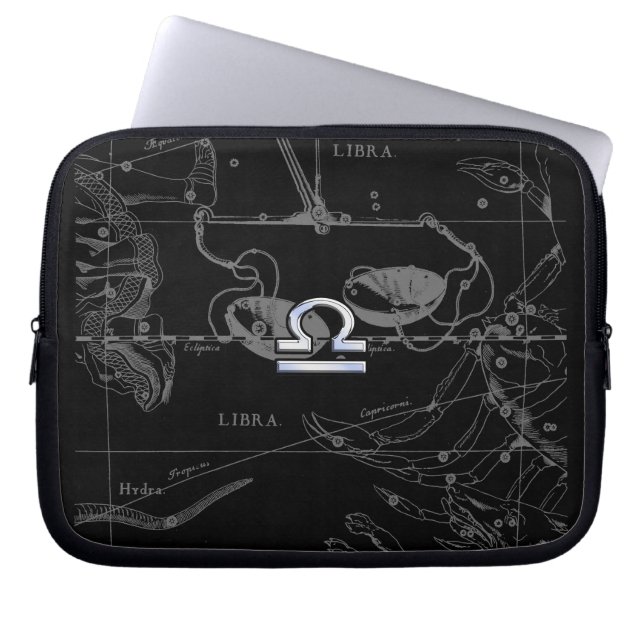 Silver Chrome Libra Zodiac Sign on Hevelius Laptop Sleeve (Front)