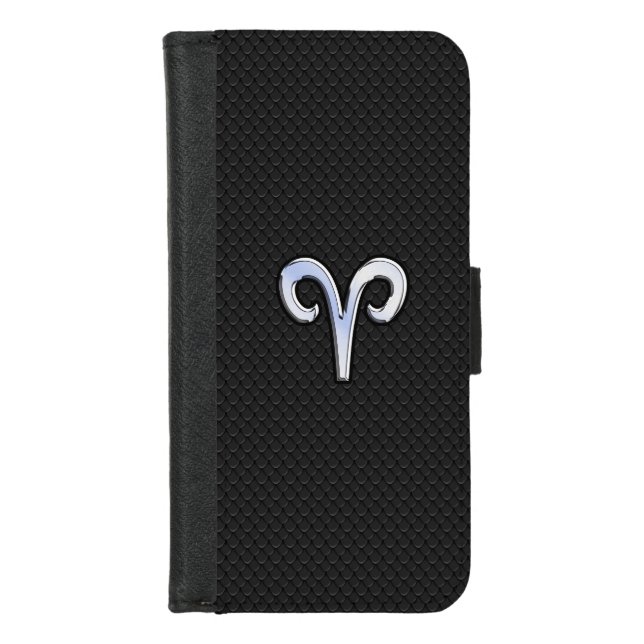 Silver Chrome Like Aries Zodiac Sign iPhone Wallet Case (Front)