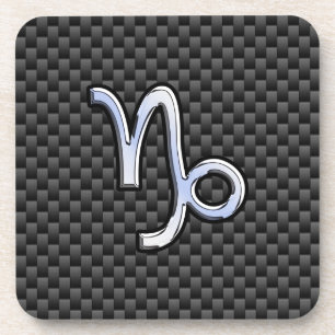 Silver Chrome like Capricorn Symbol Carbon Fiber Coaster