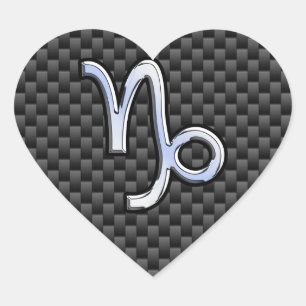 Silver Chrome like Capricorn Symbol Carbon Fiber Heart Sticker