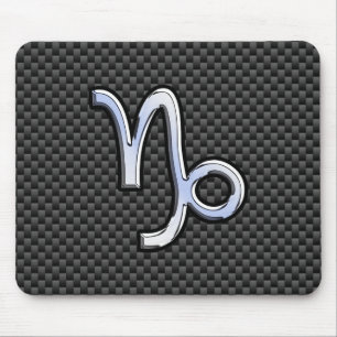 Silver Chrome like Capricorn Symbol Carbon Fiber Mouse Pad