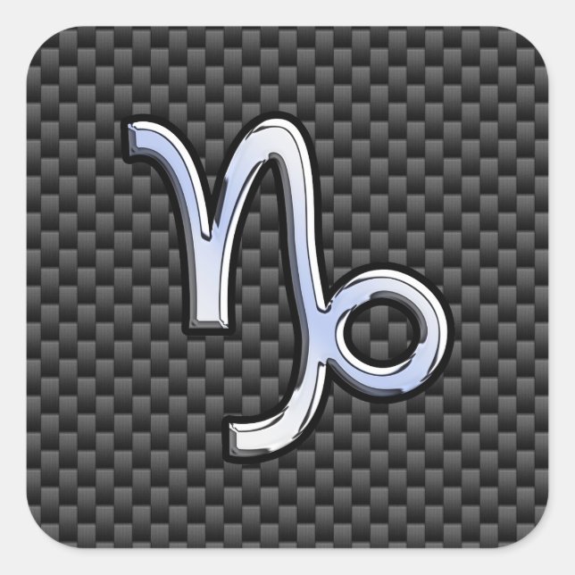 Silver Chrome like Capricorn Symbol Carbon Fiber Square Sticker (Front)