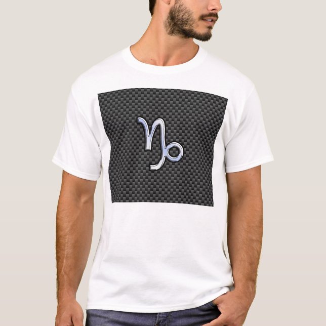 Silver Chrome like Capricorn Symbol Carbon Fiber T-Shirt (Front)