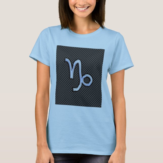 Silver Chrome like Capricorn Symbol Carbon Fiber T-Shirt (Front)