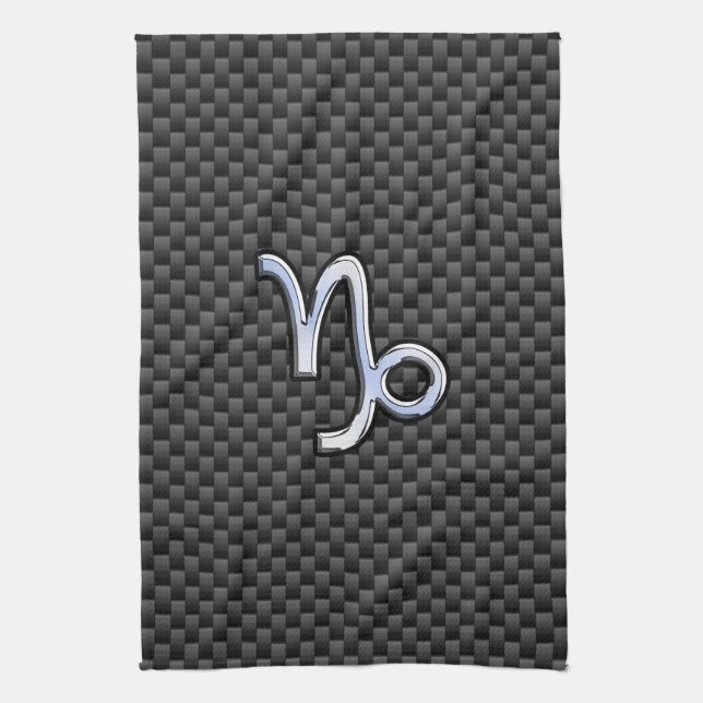 Silver Chrome like Capricorn Symbol Carbon Fiber Towel (Vertical)