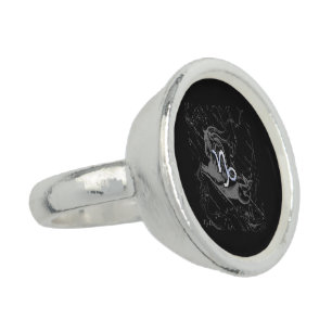 Silver Chrome like Capricorn Zodiac Sign Hevelius Ring