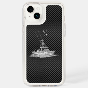 Silver Chrome Like Fishing Boat on Carbon Fiber Speck iPhone 14 Plus Case