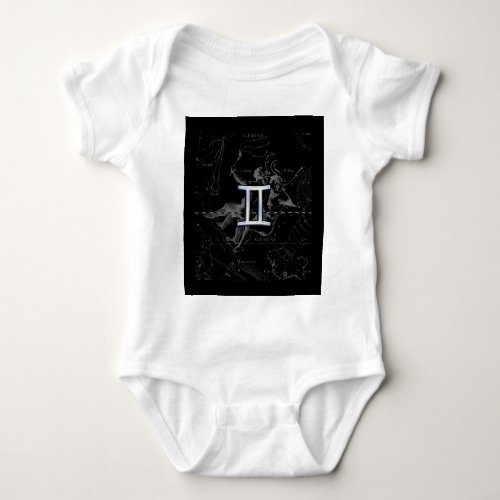 Silver Chrome like Gemini Zodiac Sign on Hevelius Baby Bodysuit