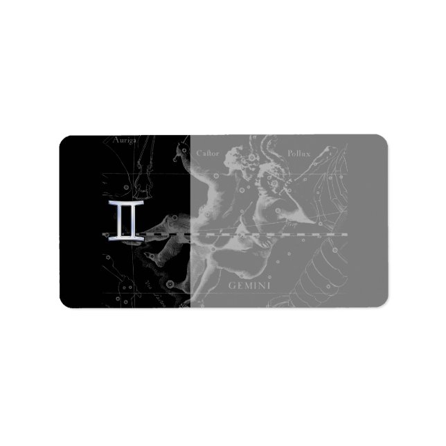 Silver Chrome like Gemini Zodiac Sign on Hevelius Label (Front)