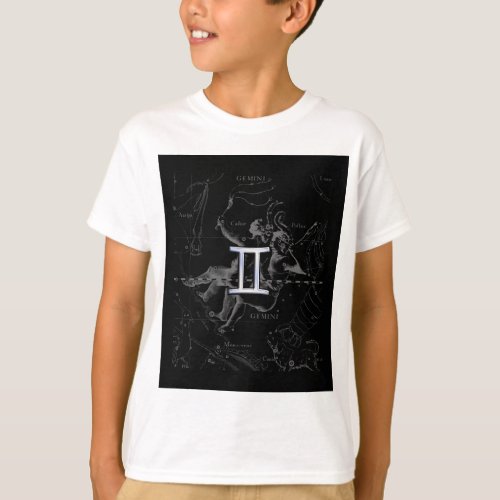 Silver Chrome like Gemini Zodiac Sign on Hevelius T_Shirt