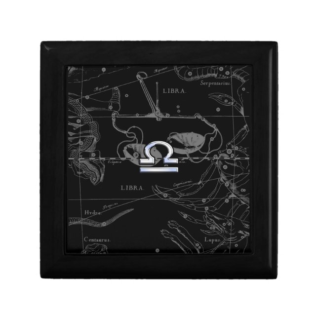 Silver Chrome like Libra Zodiac Sign on Hevelius Keepsake Box (Front)