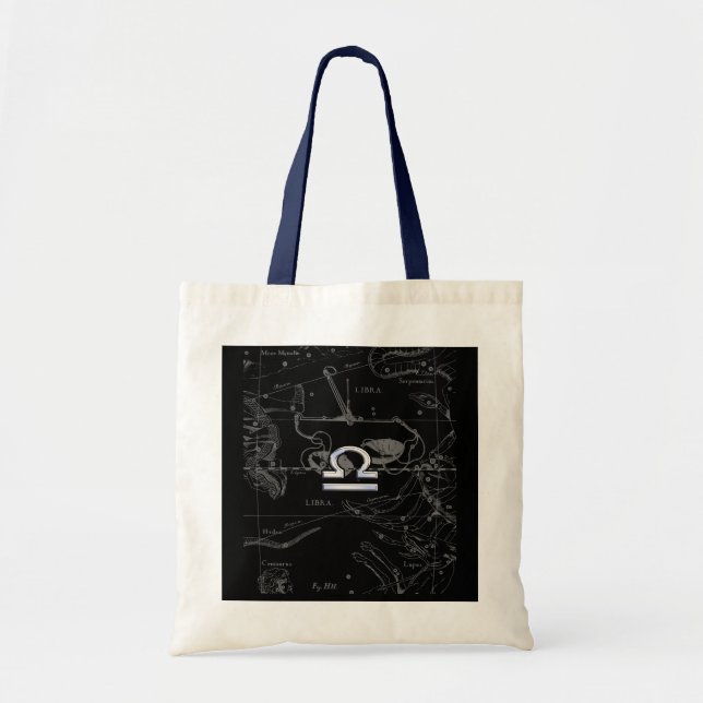 Silver Chrome like Libra Zodiac Sign on Hevelius Tote Bag (Front)