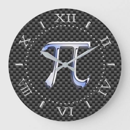 Silver Chrome Like Pi Symbol on Carbon Dial on a Large Clock